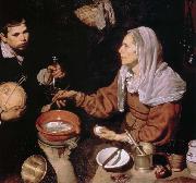 Diego Velazquez gammal kvinna tillagar agg Spain oil painting artist